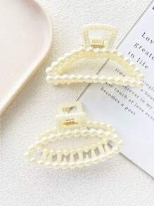 2-Piece Women's Faux Pearl Hair Claw Set, Fresh And Simple Pearl Clip, Medium-Sized Bath Dish Style Hair Clip, Casual, Simple And Cute Girl Hair Clip Accessory, No Damage To Hair, Suitable For Daily Hair Tying, New Year, Travel With Clothing, Hair Claw Hair Accessory Set,Valentine's Day Couples As A Gift Hair Accessories,Claw Clips,Hair Jaw Clip,Hair Clutch