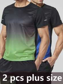 2 件/套加大码男士运动 T 恤，渐变袖印花，夏季户外跑步训练健身房健身锻炼休闲上衣，适合运动、度假、派对、各种球类运动，圆领加大码短袖针织运动衫 - 彩色 - 查看 11