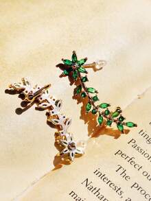 1 对奢华方晶锆石花叶藤蔓耳钉耳环适合女士婚礼订婚周年派对珠宝礼物