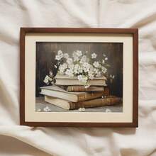 1 件，墙面艺术，复古海报，书籍和鲜花复古风格绘画 | 小屋灯学院风装饰无框