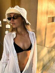 1pc Women Solid Color Artsy Fringed Bucket Hat, Versatile - Multicolor - View 7