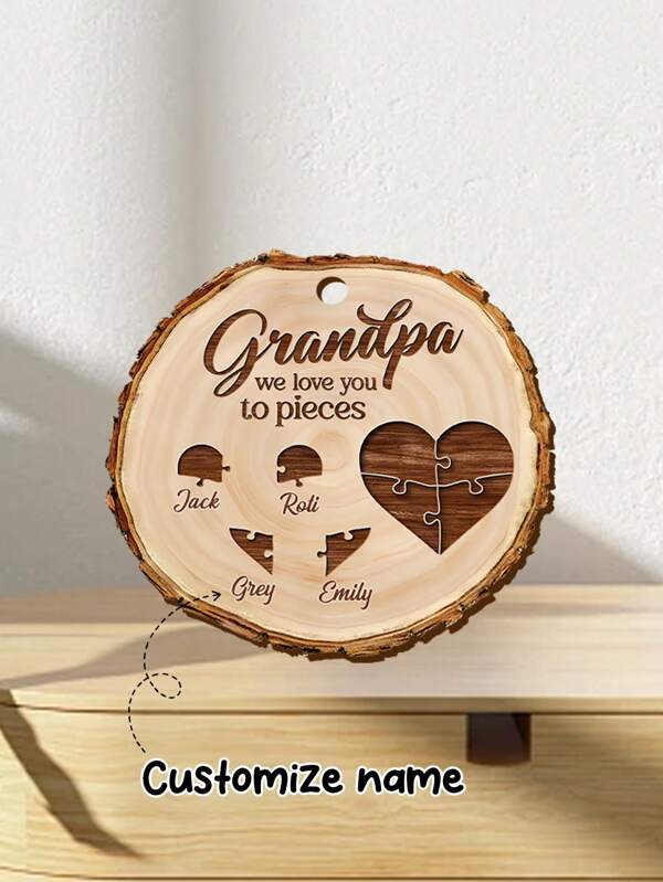 Personalized Custom "We Love You To Pieces" Wooden Grandpa Ornament, Engraved Family Names Puzzle Design Wood Slice Keepsake, Unique Gift For Grandpa From Grandkids, Custom Puzzle Gift With Heart Design For Father's Day, Birthday, Housewarming, Graduation, Thoughtful Personalized Gift For Dad, Grandpa, Husband, Best Gift For Him From Kids, Lovely Custom Family Name Ornament For Home Or Office Decor