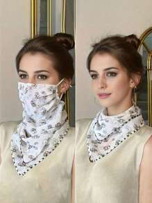 1PC 2025 Summer Sunscreen UV Flower Pattern Veil, Ice Silk Breathable Face Protection Triangle Silk Scarf Women's Ear Hanging Neck