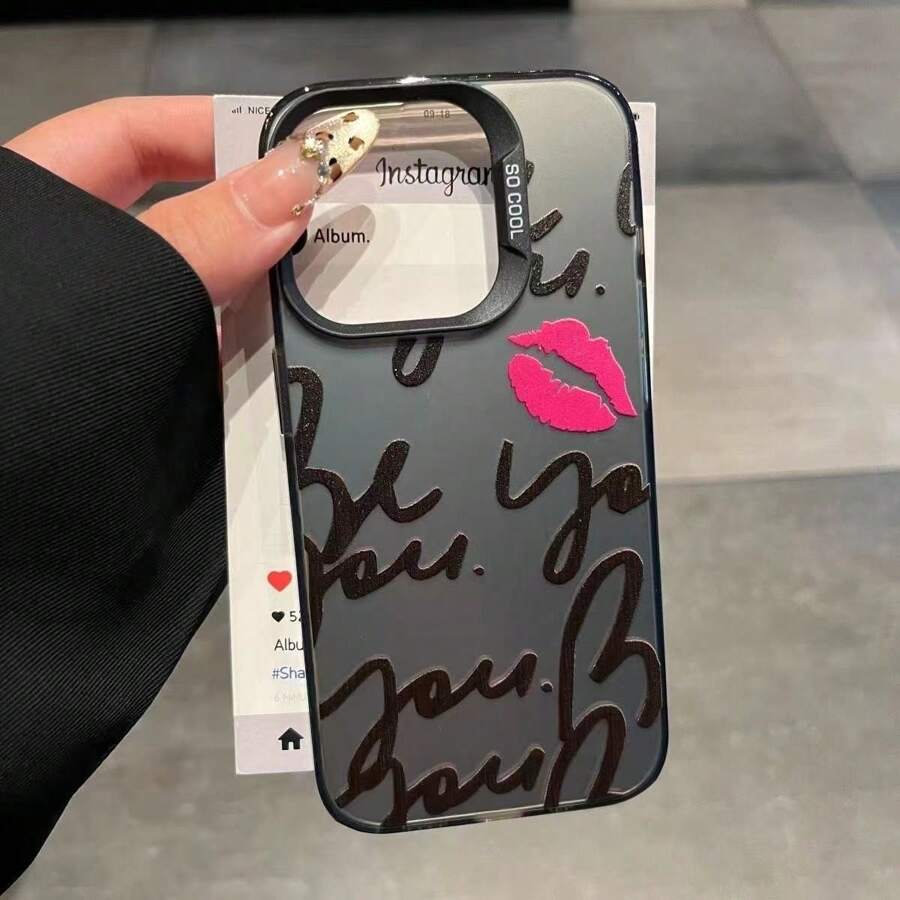 Funda de teléfono resistente a los arañazos con efecto reflectante de color negro y gris y diseño de estampado de labios personalizado, compatible con 11/13/15/15 Plus/15 Pro/15 Pro Max/11/12/13/14 Pro Max/XS/XR/11 Pro/11 Pro Max/12 Pro/12 Pro Max/13 Pro/13 Pro Max/14 Pro/14 Pro Max/14 Plus/7 Plus/8 Plus, Galaxy A13 5G, Galaxy S22 5G, Galaxy S24, Galaxy S25, Galaxy S21 Series