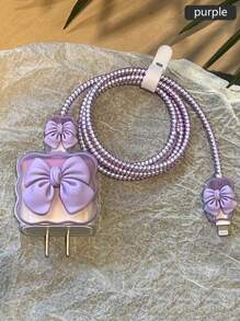 5pcs 3D Bow Compatible With Apple 18/20W Charger Cable Protective Case, Anti-Breaking, Wave Bow Charger Protector