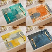 1 szt./4 szt./6 szt. dekoracyjne podkładki, kolorowe akwarelowe lniane podkładki, odporne na plamy podkładki jadalne odpowiednie do domu, restauracji, dekoracji stołu jadalnego, artykułów gospodarstwa domowego - Wielokolorowe - Zobacz 2
