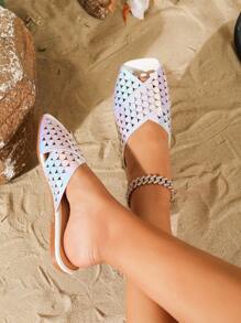 Women's Summer Fashion New Hollow Cross Straps Casual Comfy Square Toe Flat Slide Sandals