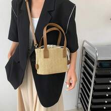 Woven Travel Bags Straw Braid Beach Bag Women's Handbag With Handle Women's Bucket Bags Women's Rattan Bag - màu đen - Xem 5