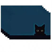 1/4/6/Stück kreatives abstraktes Tischset aus Leinen mit einfachem Katzenmuster, Größe 30 x 45 cm/12 x 18 Zoll, mit mehreren Stilen zur Auswahl, geeignet als Schreibtischdekoration, Familienfeiern, Küchen- und Restaurantdekoration. - Verschiedenfarbig - Übersicht 14