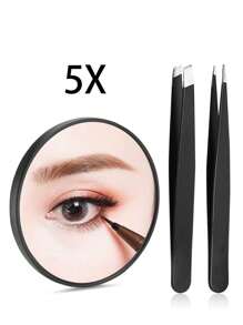 Espejo de aumento de 15X, 10X, 5X, Espejo de aumento pequeño con ventosa y pinzas, como un espejo de aumento de viaje, set de espejo compacto para depilar cejas, maquillaje, lupa, negro