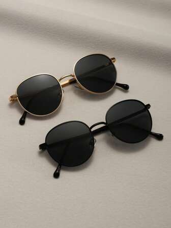 1/2pcs Women's Retro Metal Geometric Round Hip Hop Party Decor Fashion Eyeglasses Set Beach Accessories For Women Glasses Shades For Summer Beach Vacation,Outdoor,Travel