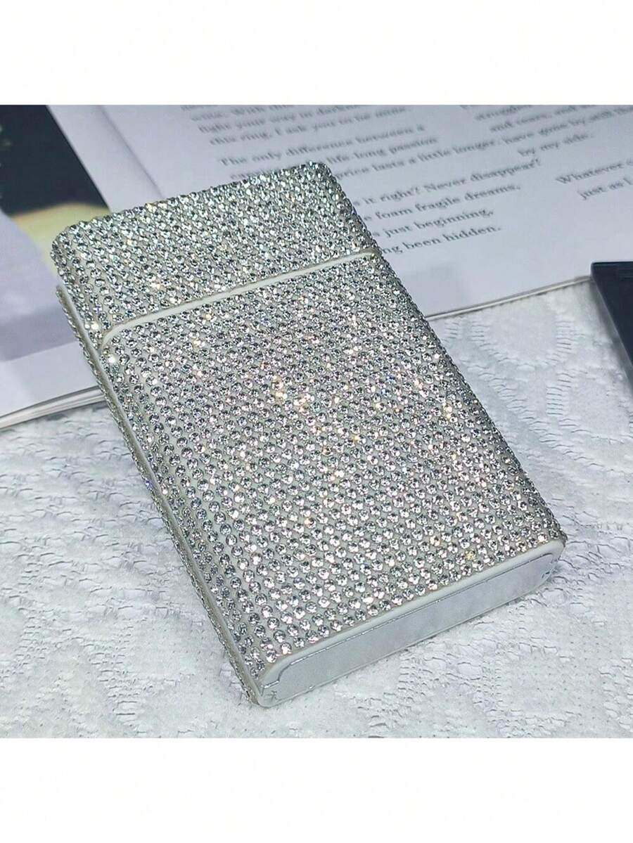 1 件女式水钻镶嵌铰链烟盒，带推拉闭合 - 彩色 - 查看 1