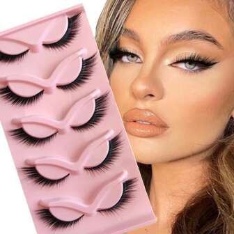 5 Pairs Of 12mm 3D Vivid Lashes, Foxy Cat Eye Anime Style Fluffy Mink Fur Look Cat Eye Long Curly Strip False Eyelashes Strip Lashes,Lashes,Eyelashes,Fake Lashes