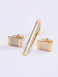 1套哑光金色商务领带夹和袖扣套装，成熟百搭时尚，适合男士商务装 - 金黃色 - 查看 12