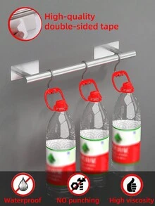 6pcs/Set Non-Drilling Bathroom Accessories, Stainless Steel Bathroom Hardware Set, Towel Bar, Towel Rack, Toilet Paper Holder, Wall Hooks, Coat Hook, Bathrobe Hook, Towel Hook Coat Hooks - Multicolor - View 2