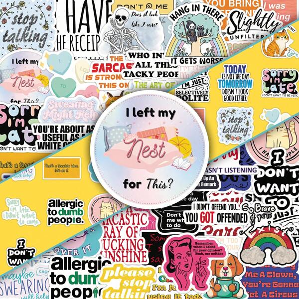 50pcs Snarky English Phrase Cartoon Fresh Creative Personalized Decorative Glass Car Helmet Stickers Room Decor Home Decor Wall Decor Personalized Wall Stickers