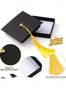 Graduation Gift Box, Black Graduation Cap Gift Box With Gold Tassel, 2025 Metal Badge. Suitable For Gifting To Classmates - Multicolor - View 4