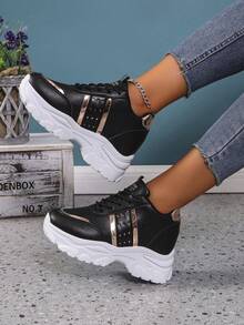 Air Cushion White Sneakers, Thick Sole Breathable Casual Sport Shoes, New Spring Autumn - Black - View 2