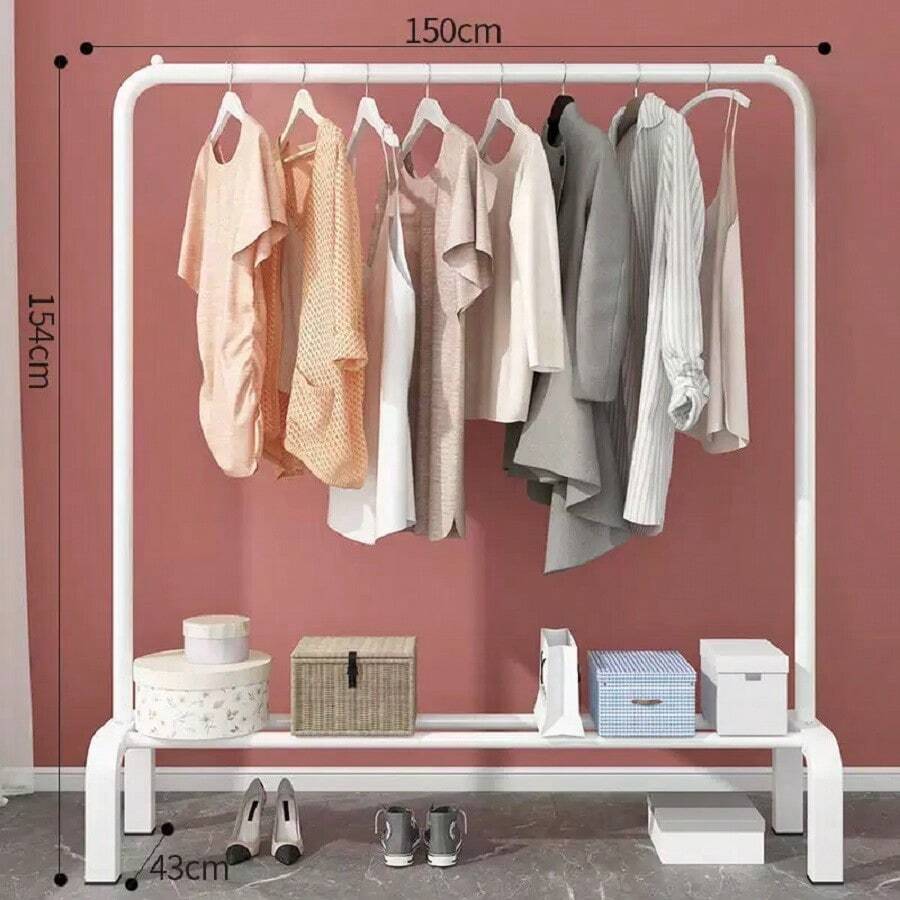 Rack de ropa reforzado Rack Perchero Acero Closet Organizador 1 Nivel Soporte NUEVO Rack perchero reforzado de acero, 1 nivel, ideal closet organización, soporte resistente, diseño moderno, fácil armado y mudanza. - Blanco - Ver 1