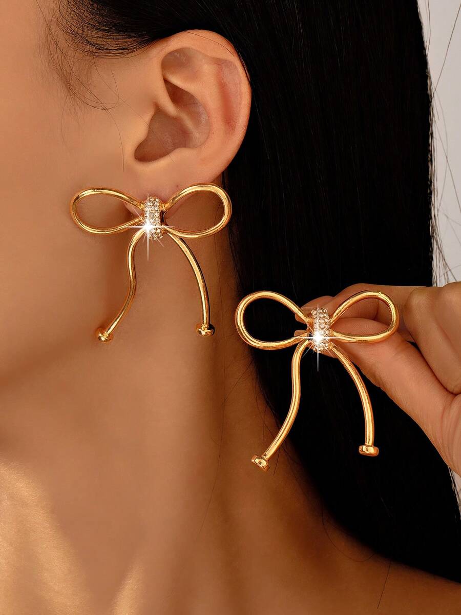 1 对夏季时尚经典金属蝴蝶优雅风格女士耳环，百搭 - 蝴蝶結2 - 查看 1