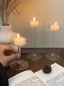 CMYD Studio 1pc Glass Candle Holder, Nordic Style Romantic Candlelight Dinner High Stem Candle Holder, Wedding Hotel Restaurant Candle Decor, Party Candle Holder, Great Gift, Suitable For Home, Party, Restaurant