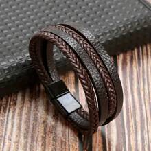 1pc New PU Braided Bracelet With Alloy Magnetic Clasp, Suitable For Men's Everyday Wear