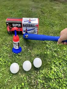 1 Set de juego de béisbol infantil, que incluye 1 bate de béisbol retráctil y 1 máquina lanzadora, equipado con 3 pelotas. Un juguete interactivo familiar para jugar dentro y fuera, herramienta de entrenamiento de béisbol, juguetes deportivos para interiores y exteriores, adecuado para juegos familiares en interiores, exteriores y durante viajes. Un regalo divertido de juguete de béisbol para niños para usar al aire libre.
