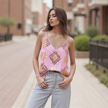 Women Y2K Sequin Cami Top Sparkly V Neck Tank Top Backless Glitter Crop Tops Floral Rhinestone Clubwear - Hồng - Xem 1