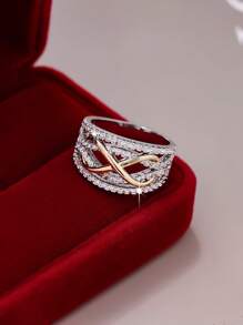 1 pièce Bague pour femme large avec symbole de l'infini cristallisé, élégante et luxueuse. Cadeau de luxe adapté pour la fête des Mères, un bijou mémorable et surprenant