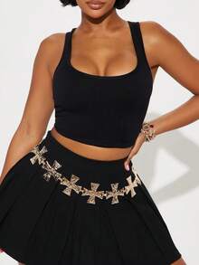 1 Gold Women's Texture Cross Waist Chain, Heavy Body Chain, Metal Waist Belt, Paired With Trousers, Dress, Pants, Skirt, Spring, Summer, Autumn, Winter, Daily Party, Travel, Performance, Universal - 彩色 - 查看 2