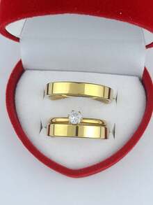 Wedding Ring And Box Kit Straight Thin 4mm Luxury Minimalist Discreet Gold Plated - Vàng - Xem 4