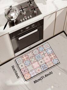 1pc Premium Diatomite Kitchen Mat With Pink & Light Blue Color Block, Floral, Geometric, Swirl Decorative Patterns, Bohemian Style, Anti-Fatigue Cushion Kitchen Carpet, Water Absorbent For Kitchen, Bathroom, Entryway, Laundry Room