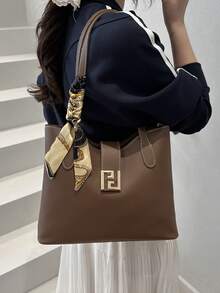 丝巾装饰单肩托特包 PU材质五金扣 大容量 轻巧百搭 通勤适用 丝巾