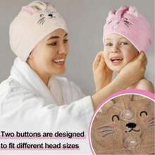 Microfiber Hair Towel For Kids- Soft Super Absorbent Rapid Drying Hair Towel Wrap Turban For Girls With 2 Buttons- Anti-Frizz For Thicker Curly Long Hair, 2 Packs, Kitty
