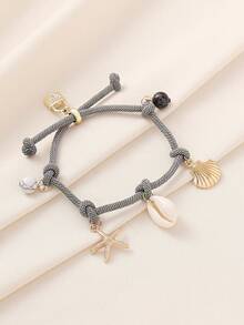 1 pieza Pulsera de cuerda trenzada con dije de caballito de mar, candado con forma de corazón, tortuga marina y piedra, adecuada para mujeres en vacaciones de playa, fiesta, regalo para amigos y familia. Nota: Ligera variación de color debido al proceso de teñido. - Tortuga caballito de mar - Ver 10
