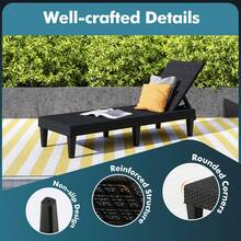 Lifezeal 1/2 PCS Outdoor Chaise Lounger Chair 3-Position Reclining Chair With Waterproof Rattan Brown/Black - 黑色-2件 - 查看 6