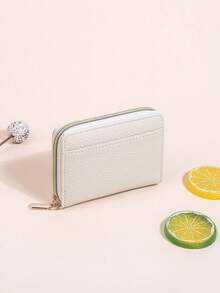 Stylish Litchi Grain Front Card Slot Zipper Mini Coin Purse Suitable For Daily Matching For Women Wallet Mini Wallet Purse Wallet Card Wallet For Men Wallet Keychain Wristlet Wallet - Beige - View 5