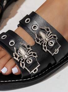 Nuevas sandalias de estilo gótico con estampado de murciélago y araña para talla grande, mujer, estilo punk milenario, remaches, casual, planas, para fiesta y uso diario