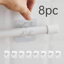 8 piezas Barras de cortina sin perforación, soportes de barra de cortina sin taladro, soportes adhesivos para barra de cortina, ganchos ajustables para barras de cortina sin clavos, colgadores de cortina para baño, cocina y hotel