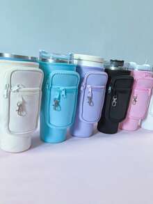 1pc Water Bottle Carrier Bag With Phone Pocket,Suitable For 40/30 Oz Tumbler With Handle With Adjustable Strap Bollus,Key Hook,Suitable For Hiking Travelling Camping Sports Water Bottle Case Insulated Bag Crossbody