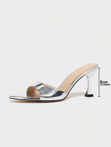 女士尖头穆勒细高跟鞋，时尚高端派对，户外，优雅闪亮石纹性感银色一脚蹬鞋 - 銀色 - 查看 4