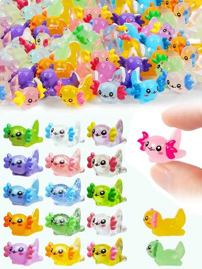 10/30pcs Random Color Mini Mexican Axolotl Colorful Resin Figurines, Cute Micro Animal Model Decor, Cake Topper DIY Craft, Garden Decoration