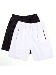 Kit 2 Shorts Bermuda Shorts Men's Lightweight And Comfortable Football, Gym (Black, White) - 黑與白 - 查看 2