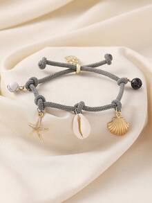 1 pieza Pulsera de cuerda trenzada con dije de caballito de mar, candado con forma de corazón, tortuga marina y piedra, adecuada para mujeres en vacaciones de playa, fiesta, regalo para amigos y familia. Nota: Ligera variación de color debido al proceso de teñido. - Tortuga caballito de mar - Ver 5