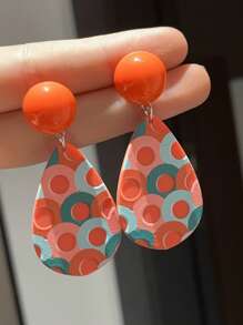 A Pair Of Vintage Orange Water Droplet Shaped Dangling Earrings For Women Daily Wear, Bohemian Style, Circle Pattern Design, Women's Daily And Holiday Jewelry, All Seasons Jewelry