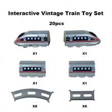 20 piezas Conjunto de tren eléctrico vintage, 19 piezas del sistema de vías de ensamblaje, Ensamblaje de tren DIY, Juego de mesa familiar, Juguete educativo STEM, Modelo de tren vintage, Regalo de cumpleaños/Navidad para niños y niñas - Accesorios aleatorios, Vuelta al cole - Negro - Ver 8