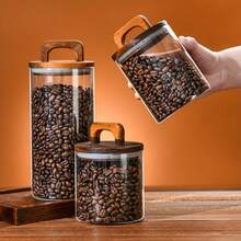 EGKEA 1 个 650ml - 1100ml 红木盖玻璃罐，大号储物罐，食品储存容器，带手柄玻璃罐，香料罐，谷物容器 - 透明 - 查看 8