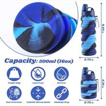 1pc Silicone Collapsible Water Bottle With Carabiner, Reusable Leakproof Cup, Sports Water Bottle, Valentine's Day Gift, Suitable For Outdoor Activities, Travel And Party - Foldable Silicone Water Cup, Camouflage Sports Water Bottle, Summer Sports Silicone Water Cup, Suitable For Outdoor Travel And Fitness - Multicolor - View 10