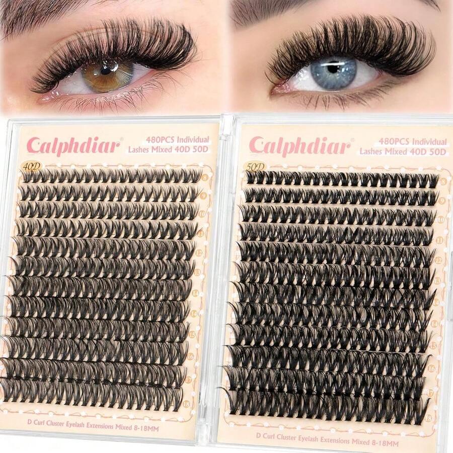 Grupos de pestañas 30D+40D+50D+60D+80D+100D, pestañas individuales vaporosas, extensiones de pestañas en forma de D de 476 piezas de 10-16MM, pestañas naturales, kits de extensión de pestañas en grupos para principiantes - D-40D+50D - Ver 1