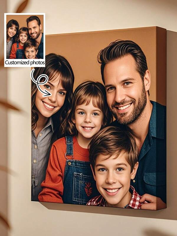 1Pc Custom Picture Print On Canvas With DIY Frame,Suitable For Wall Decoration Wedding Or Home Decor Gift For Friends And Family Customize Pictures Of People Scenery Lovely Pets And Daily Life. Anniversary Of Friends, Valentine's Day, Mother's Day, Birthday, Children's Day, Father's Day, Graduation Ceremony, Wedding, Family Dining Room, Living Room, Bedroom, Office, Tea Room, Home